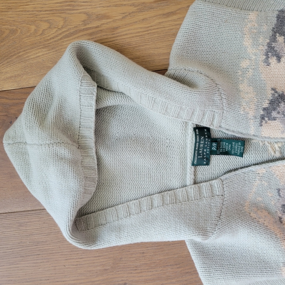 RARE Vintage EXCLUSIVE HAND KNIT LAUREN RALPH LAUREN ZIP WOOL Sweater Size P - Picture 6 of 14